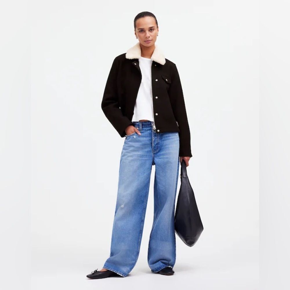 Madewell Sherpa Collar Zip Front Jacket in Black Size XS NWT